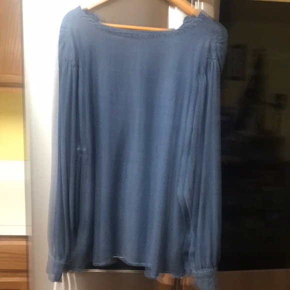 AnyBody Denim Blue V-Neck Relaxed Blouse - Picture 4 of 16